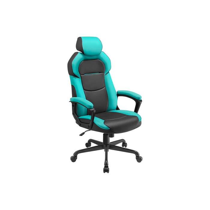 Геймерське крісло з регульованим підголівником бірюзово-синього кольору