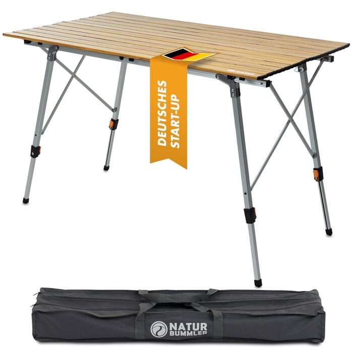 Складаний кемпінговий стіл NATURBUMMLER Solid Litec+ XL 2.0, ультралегкий алюмінієвий стіл з регулюванням висоти та сумкою для перенесення, стійкий до корозії, для кемпінгу та риболовлі