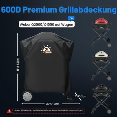Водонепроникний захисний чохол Zettum для грилів Weber Q-серії (Q1000, Q1200, Q1400, Q2000, Q2200, Q2400), Heavy Duty PU, 81x43x88 см