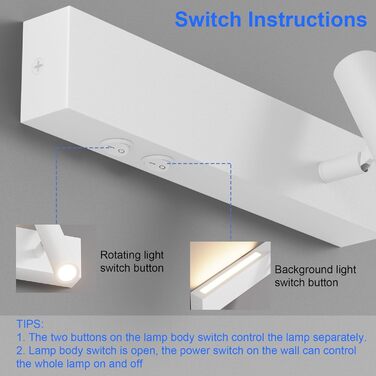 Світильник Klighten LED настінний, 2 шт, 3W+3W, 3000K, чорний алюміній, 2 плафони, 330° обертання, 60° регулювання, для спальні, тепле біле світло, з двома вимикачами