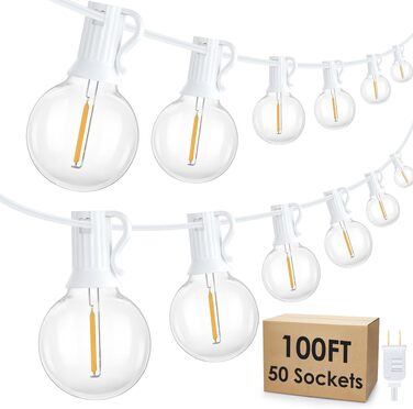 Гірлянда LED Mlambert для вулиці 30м, димована, водонепроникна, G40, 53 лампи 2700K, білий кабель