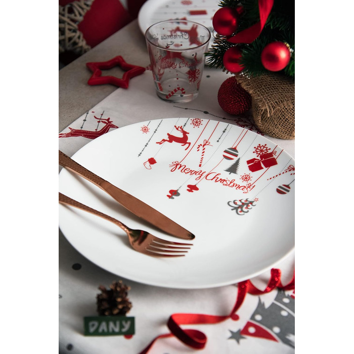 Новорічний сервіз посуду 18 предметів, біло-червоний, Merry Christmas