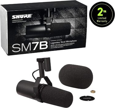 Динамічний мікрофон Shure SM7B для вокалу, подкастів і студії, XLR, широкий частотний діапазон, теплий звук, чорний