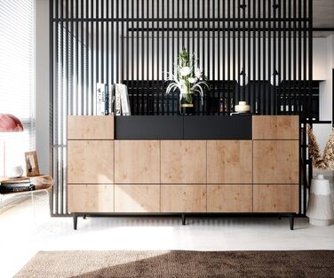 Комод Newfurn чорний дикий дуб, вінтажний індустріальний стиль, 180x90x42 см, для вітальні, спальні, передпокою, їдальні