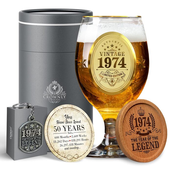 Пивний келих з гравіюванням CROWNLY CRYSTAL® 1935 – персоналізований подарунок для чоловіка на 90 років, декор, келих для дідуся, подарунок на 90-річчя