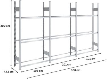 Стеляж для шин PROREGAL PROEGAL – німецька якість, 200x100x43 см, 3 яруси, 150 кг на ярус, до 5 шин на ярус