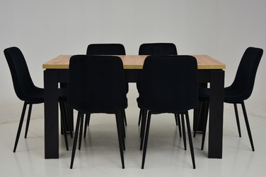 Комплект: 6 стільців з чорного велюру IK-13 та стіл ARTISAN 80x140/180