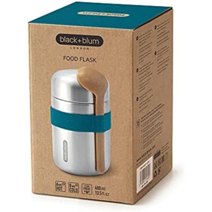 Термос для їжі BLACK + BLUM Food Flask 400 мл, з ложкою, вакуумний, з нержавіючої сталі, океан, зберігає 6 годин тепло та 8 годин холод, герметичний