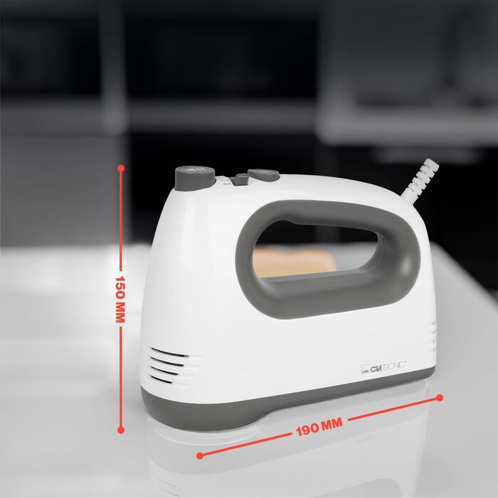 Ручний міксер Clatronic HM 3775, 400 Вт, 5 швидкостей, турборежим, біло-сірий, насадки з нержавіючої сталі, придатний для миття в посудомийній машині