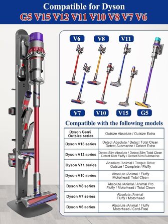 Підставка для пилососа Dyson Gen5, V16, V15, V12, V11, V10, V8, V7, V6 — металевий тримач для аксесуарів без свердління, темно-сірий