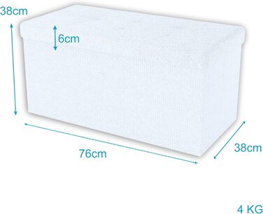 INTIRILIFE Складана пуф-лава 76x38x38 см, біла, з кришкою і місцем для зберігання, текстиль, пуф-куб, відкидний ящик для речей, сидіння і підставка для ніг