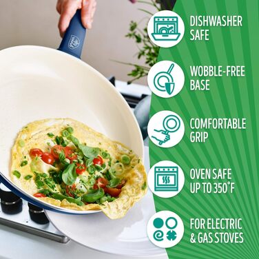 Набір посуду GreenLife Soft Grip Healthy Ceramic 12 предметів, антипригарне покриття, блакитний, без PFAS, для посудомийної машини