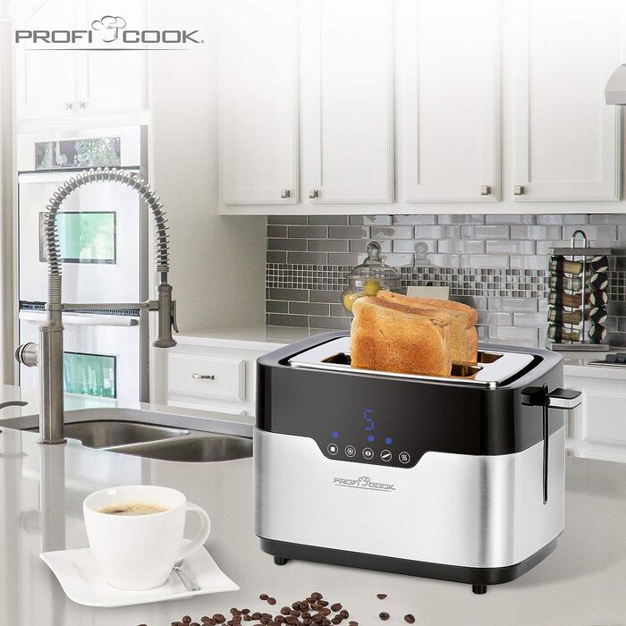 Тостер ProfiCook PC-TA 1170 з сенсорним управлінням, 2 скибки, підігрів булочок, 7 ступенів підсмажування, нержавіюча сталь, чорний