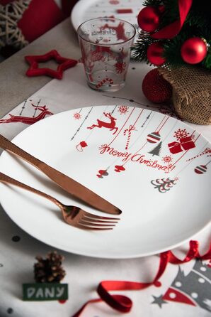 Новорічний сервіз посуду 18 предметів, біло-червоний, Merry Christmas