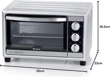 Духовка електрична Ariete 984 Bon Cuisine 250 з конвекцією, 30 л, сріблясто-чорна, 6 режимів, таймер 60 хв, 1500 Вт, подвійне скло