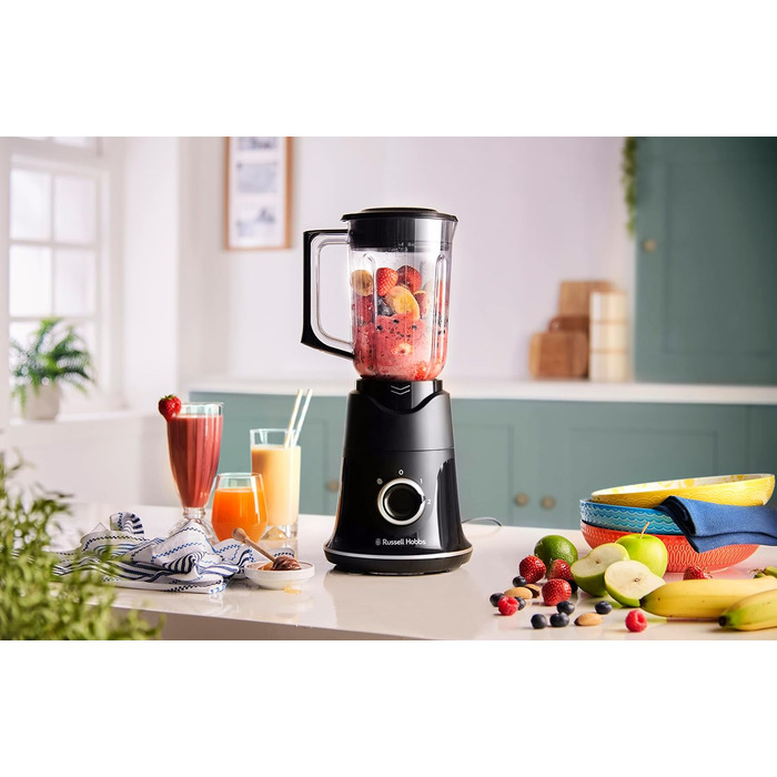 Стаціонарний блендер Russell Hobbs Smoothie Maker 27121-56, скляна чаша 1.5л, 850 Вт, 2 швидкості та імпульсний режим, Matte Charcoal