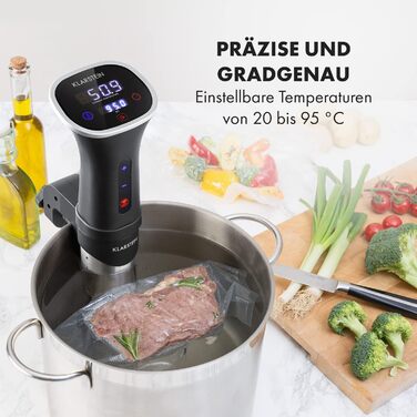 Klarstein Sous Vide Garer: Електричний су-від прилад, 1200W, 20-95°C, таймер, керування через додаток, сенсорний дисплей, 3D циркуляція, для посуду 10-15 літрів, нержавіюча сталь, чорний
