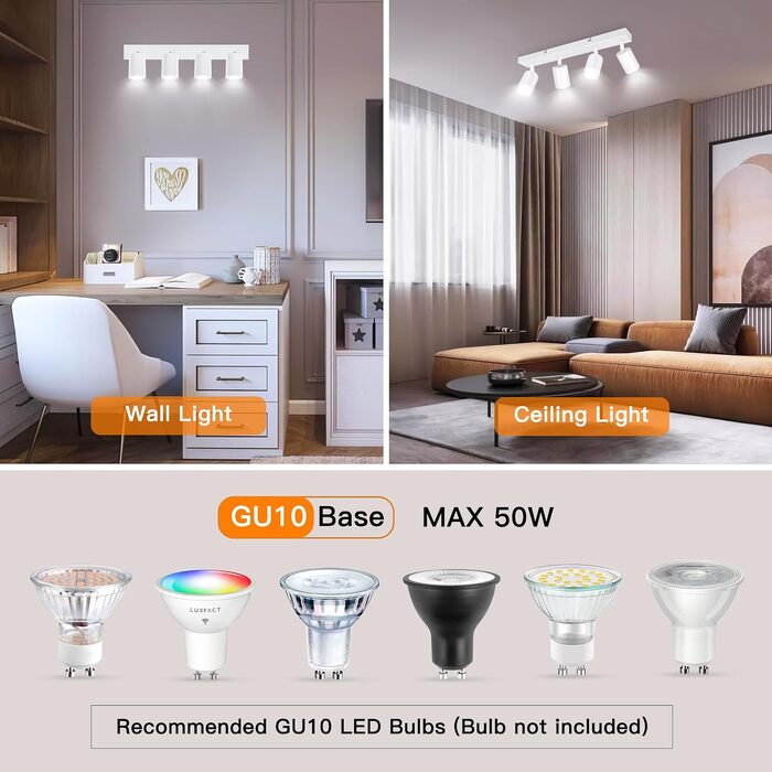 Світильник стельовий Ketom GU10 LED, поворотний спот, білий, на 4 лампи (набір 2 шт)