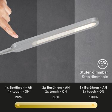 Світлодіодна настільна лампа BRILONER з дотиком, регульована яскравість, теплий і холодний білий, срібляста, для робочого столу, офісу, декору, 23x95 см