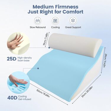 Подушка для читання в ліжку та на дивані з піною Memory Foam, ергономічна спинка, регульована клиноподібна подушка для підтримки спини під час відпочинку, ігор, читання або перегляду телевізора