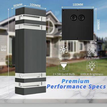 Стіна LED світильник вуличний Up and Down, водонепроникний IP54, 2×5W, 3000K тепле біле світло, патрон GU10, антрацит, 1 шт.