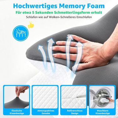 Подушка ортопедична з піни Memory Foam BRO для сну на боці, спині та животі, 60x40x13 см з 2 наволочками