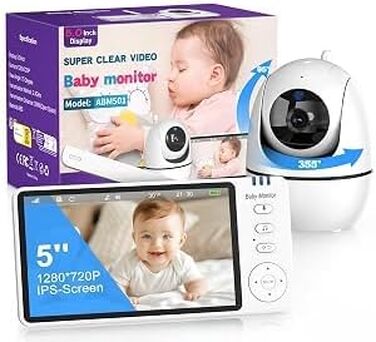 Відеоняня Baby Phone з 5-дюймовим LCD-дисплеєм, HD цифрова камера з нічним баченням, двосторонній аудіозв'язок та передача сигналу 2.4 GHz