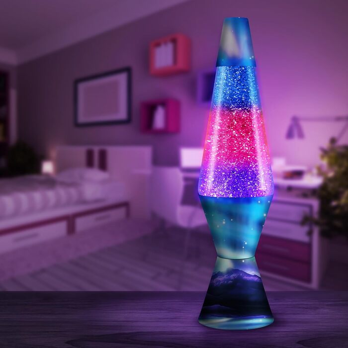 Лава-лампа Lava Lampe 2103: білий віск, синя рідина, срібляста основа та ковпак, висота 36.8 см, декоративний нічник для створення атмосфери