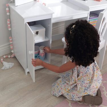 Дитячий туалетний столик KidKraft Deluxe з дзеркалом і стільчиком, білий, дерев'яний, для дітей, з шухлядами, меблі для дитячої кімнати, 13018