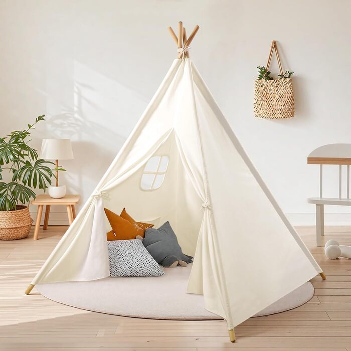 Дитячий намет Wilwolfer Tipi: намет для дітей з бавовни для гри в приміщенні, з сумкою, для дівчаток та хлопчиків, іграшка з чистої бавовни