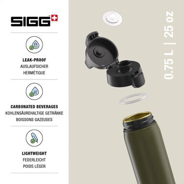 Алюмінова спортивна пляшка для води SIGG WMB ONE, герметична, підходить для газованих напоїв, BPA-free, Roasted Green, 0.75 л