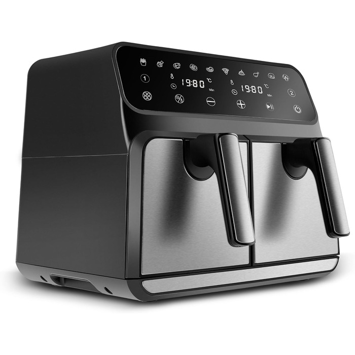 Karaca Multifry XXXL 4+4 л цифрова подвійна аерофритюрниця для здорового та смачного приготування страв для всієї родини, 1700 Вт, технологія 360° циркуляції повітря