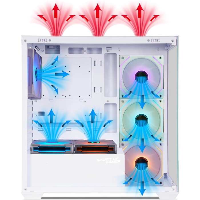 Корпус для ПК Spirit of Gamer Spark Arctic, ігровий Mid Tower, сумісний з ATX/MATX/MITX, з акваріумним дизайном, 6 ARGB вентиляторів 120 мм, загартоване скло 4 мм спереду та збоку