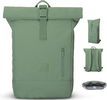 Рюкзак Johnny Urban Robin Medium зелений ролтоп з відділенням для ноутбука 15L, водовідштовхувальний, універсальний для жінок і чоловіків, для навчання, роботи, велосипеду, екологічний