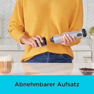Блендер занурювальний BLACK+DECKER BCKM1011KGF електричний, з насадкою для спінювання молока, 7.2V, акумуляторний, 5 швидкостей, з мірним стаканом 700 мл