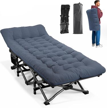Складане польове ліжко ATORPOK SHOP для кемпінгу, до 200 кг, з бічною кишенею, портативне гостьове ліжко для дому, саду, подорожей, кемпінгу та відпочинку