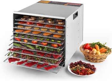 Сушарка Klarstein Fruit Jerky 14 для фруктів, овочів і м'яса, 1000 Вт, 14 лотків, 1,8 м², регулювання до 70°C, таймер, чорна