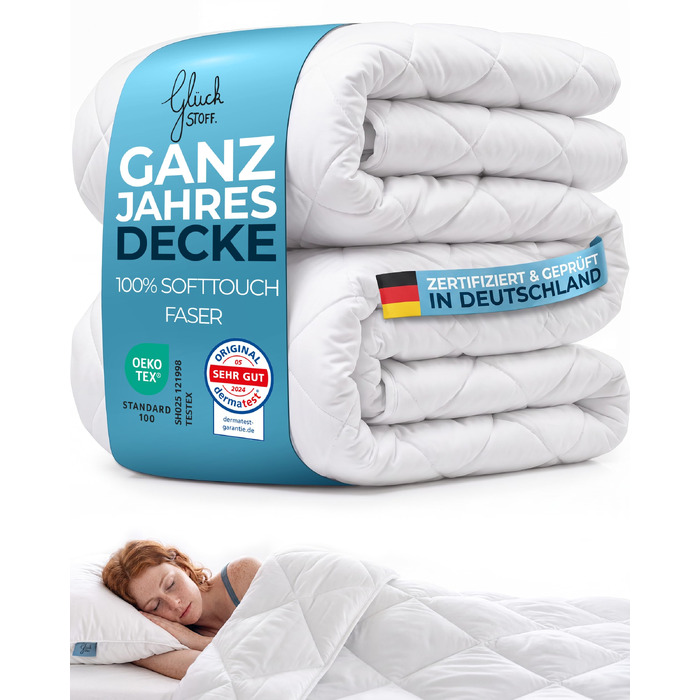 Всесезонна ковдра Glückstoff® 135x200 см, стібана ковдра з м'яким наповнювачем Softtouch для комфортного сну
