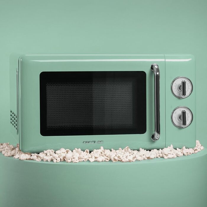Мікрохвильова піч Cecotec Proclean 3110 Retro Green: механічна, 700 Вт, 6 рівнів, таймер до 30 хв, розморожування, зелений колір, ретро-дизайн