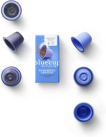Bluecup багаторазові капсули для кави, сумісні з кавомашинами Nespresso (оригінал), набір з 6 капсул, багаторазові, для кавоварок