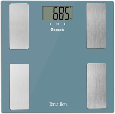Розумні ваги TERRAILLON SMART CONNECT з Bluetooth, аналіз маси тіла, відсоток жиру, ІМТ, до 8 користувачів, блакитні