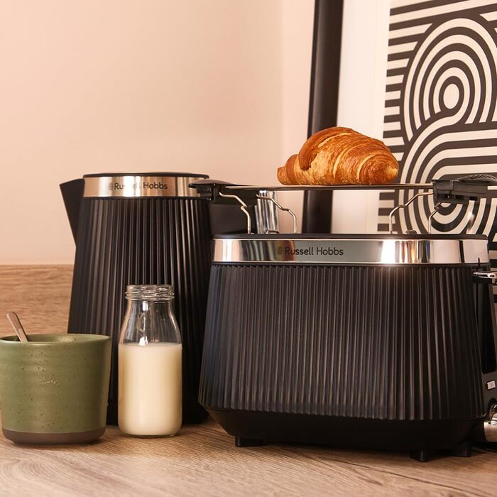 Тостер Russell Hobbs Brontë Stone 26761-56 (2 тости, чорний) з 6 режимами, підігрівом, розморожуванням та підйомним механізмом