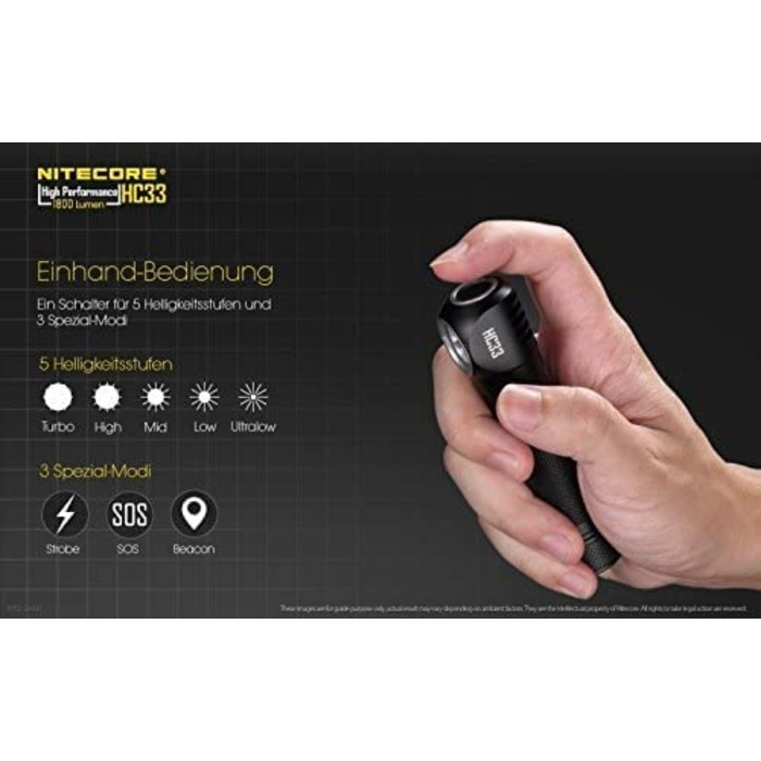 Ліхтарик налобний Nitecore HC33, чорний, універсальний розмір