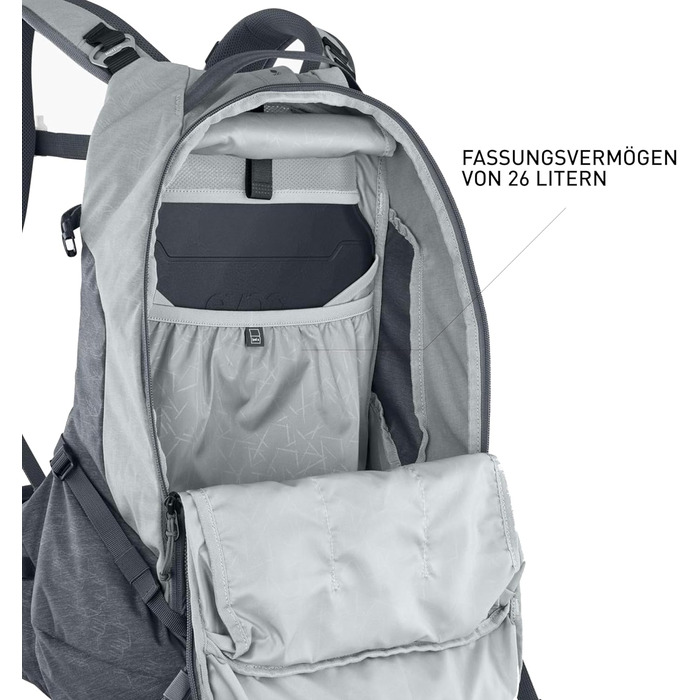 Рюкзак EVOC TRAIL PRO 16л L/XL з захистом спини LITESHIELD PLUS, для трейлрайдингу та перегонів, стінгрей/карбоновий сірий, легкий, з широкими поясними лямками і відділенням для питної системи 3л