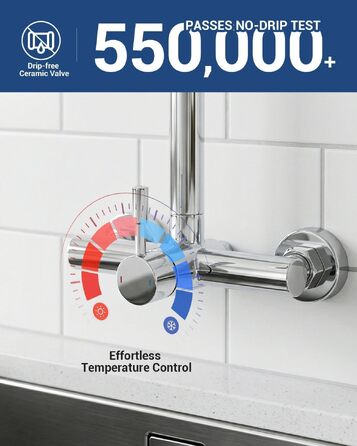 Змішувач кухонний висувний з витяжкою для мийки, 3 виходи для бойлера/посудомийної машини, нержавіюча сталь, хромований, з душем (настінний монтаж)