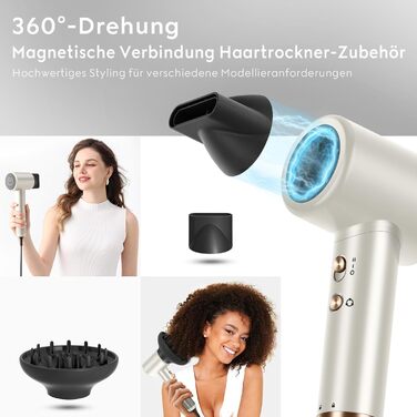 Фен Air-Sonic PARWIN PRO BEAUTY з HD-LED дисплеєм, безщітковий мотор 110 000 об/хв, 200 млн негативних іонів, потужний повітряний потік 25 м/с, швидке сушіння, тихий, шампань-сріблястий