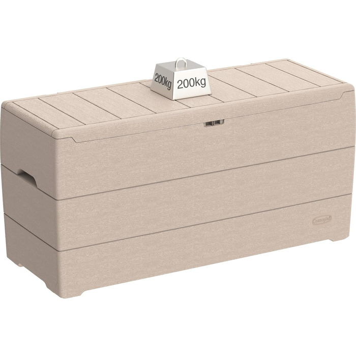 Duramax Cedargrain Durabox 270л: пластиковий органайзер для саду з колесами та ручками, короб для подушок, теплий сірий колір