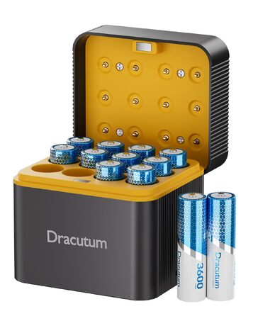 Набір перезарядних літієвих акумуляторів AA (1.5V, 3600mWh) з зарядним пристроєм, 12 шт — високоємні Li-Ion батареї Double A, 2000 циклів