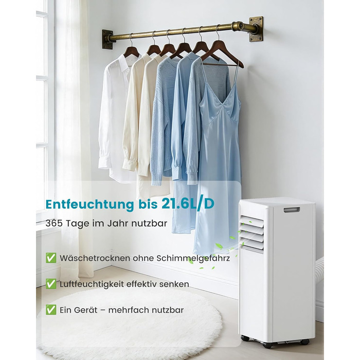 Мобільний кондиціонер Electactic 9000 BTU 3-в-1: з відведенням повітря, вентилятор, осушувач, пульт, таймер 24 год, білий