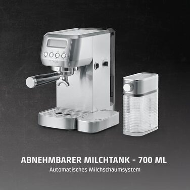 Кавомашина еспресо CASO EspressoGourmet Crema: професійна кавоварка з пінозбивачем, нержавіюча сталь, 20 бар, для кави та капучино